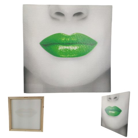 Quadro Decorativo Boca Batom Verde Labio Textura Moldura 40x40 Decoraçao Sala Quarto Recepçao Consul