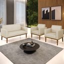 Ver imagem 2 de Sofá Namoradeira e 2 Poltronas Base Madeira Castanho Maressa Veludo Luxo Off White - Ibiza