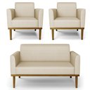 Ver imagem 1 de Sofá Namoradeira e 2 Poltronas Base Madeira Castanho Maressa Veludo Luxo Off White - Ibiza