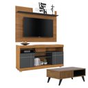 Ver imagem 1 de Rack Bancada Yara e Painel para Tv Suspenso Maia com Mesa de Centro Jeri Noce Milano Preto Acetinado