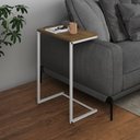 Ver imagem 1 de Mesa Lateral de Apoio Industrial Sofá Charmme Ferro Branco e Tampo Freijó