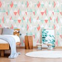 Ver imagem 1 de Papel de Parede Geomêtrico Triângulos Salmão com Verde Claro-60x300cm