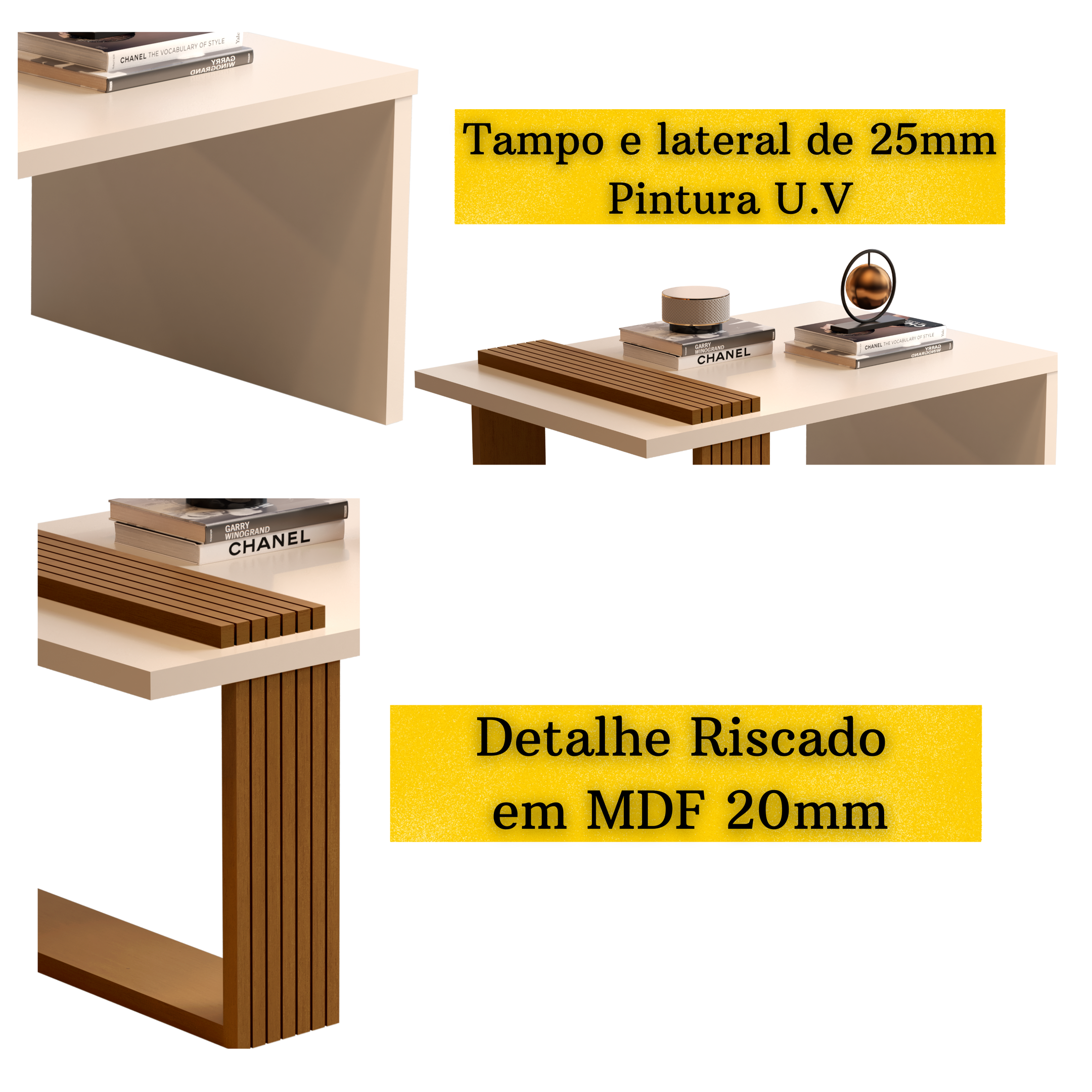 Mesa de Centro Decorativa Sala Estar e TV - Perola/Nature - Wandinha - Tutti Casa - 10