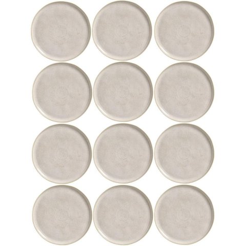 Kit 12 Pratos Rasos Bio Latte 27cm Cerâmica Stoneware Off White Mesa Posta