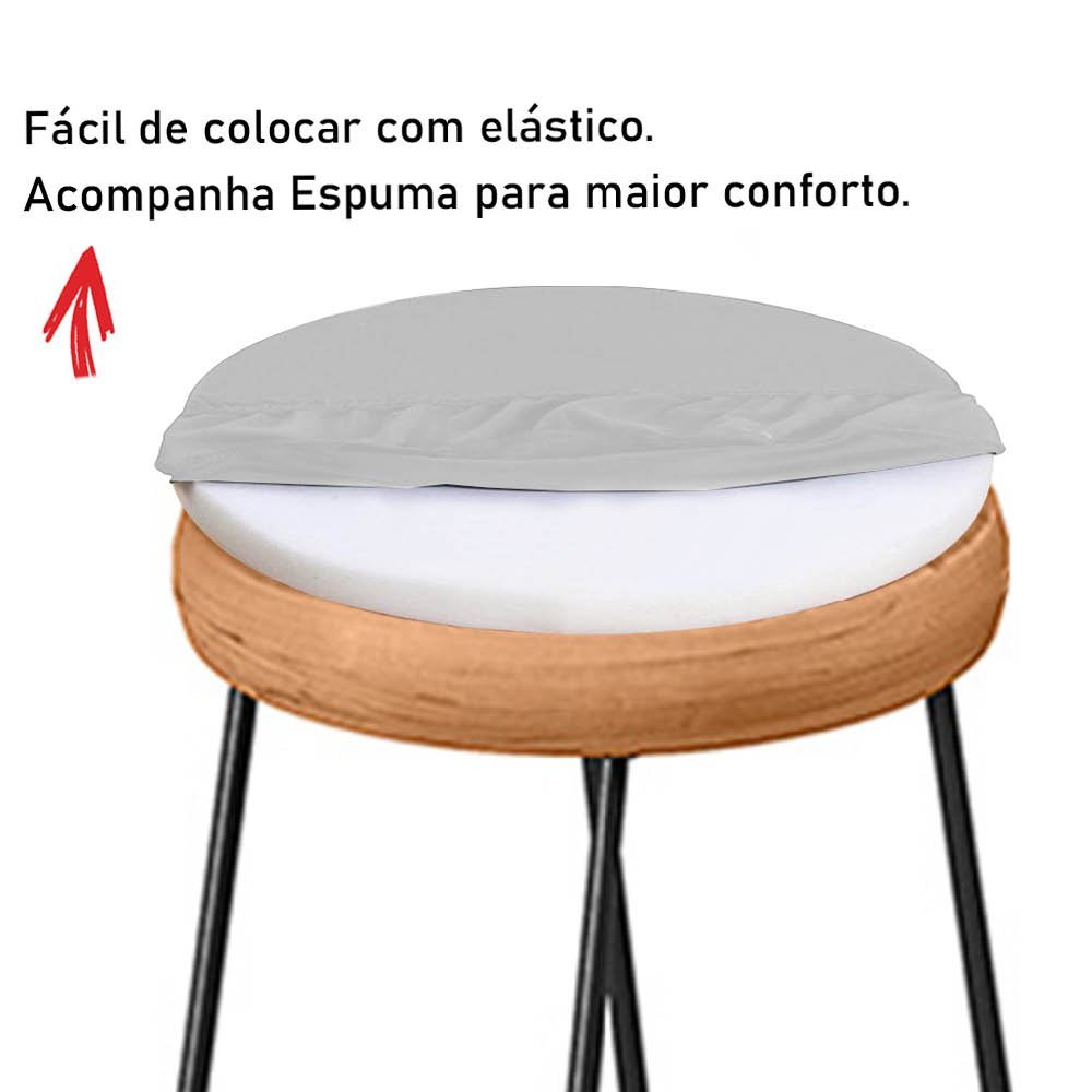 Kit 07 Banqueta Alta Lena Industrial Bar Balcão Bistrô Ferro e Madeira Maçiça Capa Corino Branco - A - 4