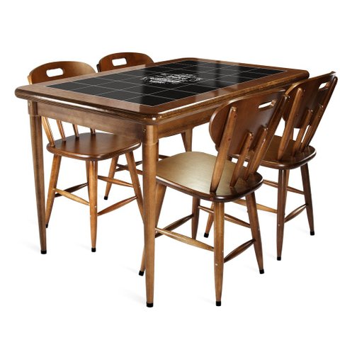 Mesa Retangular para Varanda Gourmet em Madeira e 28 Azulejos com 4 Cadeiras de Madeira - Familia e