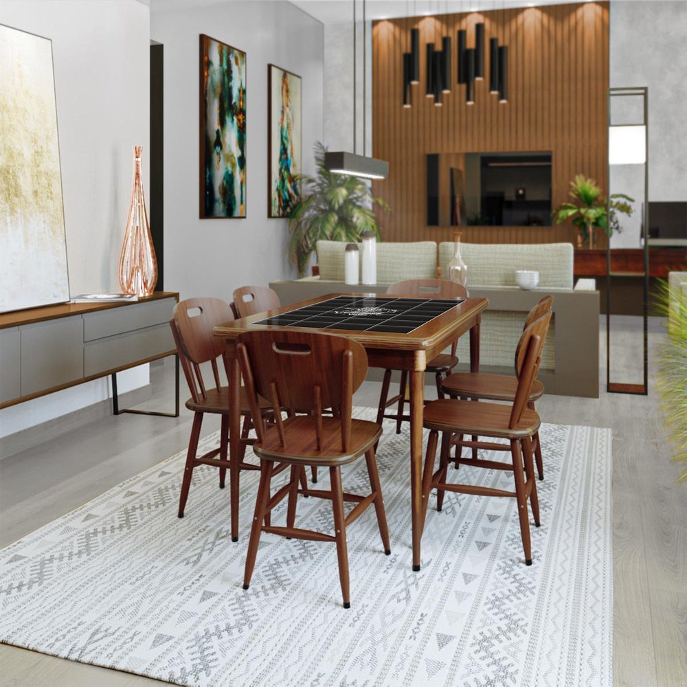 Mesa retangular para varanda gourmet em madeira e 28 azulejos com 4 cadeiras de madeira - Familia e  - 2