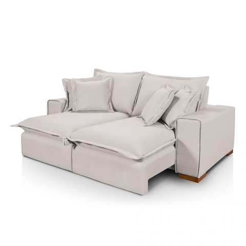 Sofá Retrátil Reclinável Confortável com Molas Ensacadas no Assento Tecido Linho Cru 2,10m