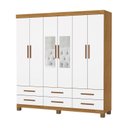 Ver imagem 2 de Guarda-Roupa 6 Portas 6 Gavetas com Espelho e Pés Denver Branco/Cinamomo