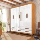 Ver imagem 1 de Guarda-Roupa 6 Portas 6 Gavetas com Espelho e Pés Denver Branco/Cinamomo