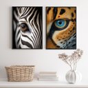 Ver imagem 2 de Kit 2 Quadros Decorativos Olhos de Animais 24x18cm - com Vidro:madeira Preta