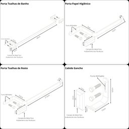 Kit Acessórios Para Banheiro Preto Fosco Empire 6 peças - 6