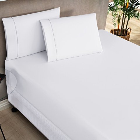 Jogo de Lençol Casal Padrão Elegance 180 Fios 3 Peças - Branco Bia Enxovais