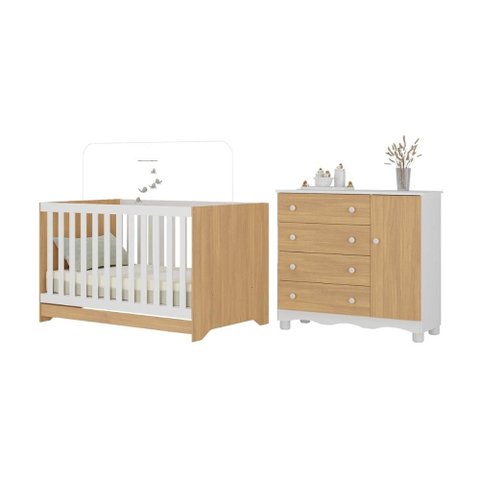 Berço Americano 3 em 1 com Cômoda 1 Porta 4 Gavetas Dengo Multimóveis Mp4686