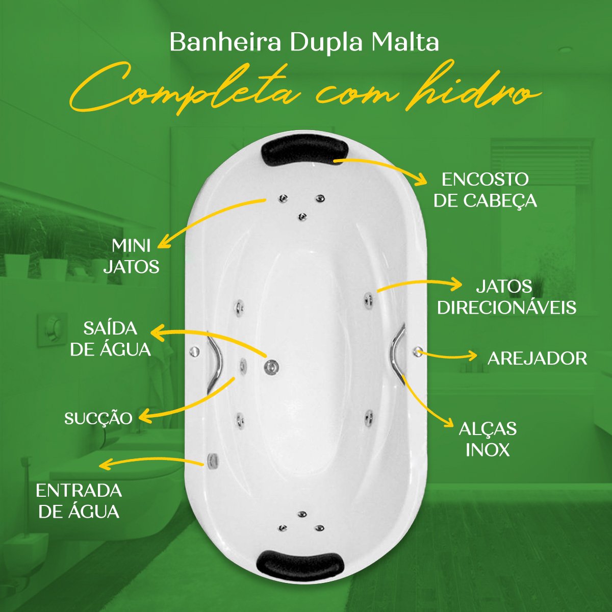 Banheira Dupla Malta Completa com Hidro - 4