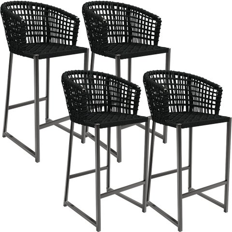 Kit 04 Banqueta Para Área Gourmet Cozinha Varanda Corda Náutica Porto D04 Preto - Lyam Decor