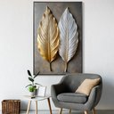 Ver imagem 1 de Quadro Decorativo Folhas Abstratas 3d Dourado Branco Sala Quarto Casa Escritório
