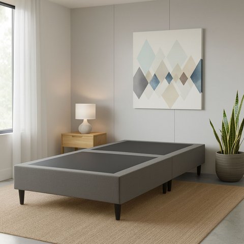 Base Cama Box Solteiro Dobrável Sistema Compacta em Veludo Cinza