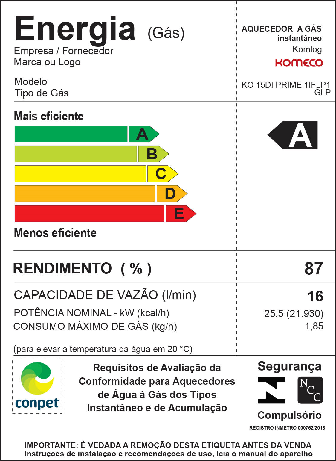 Aquecedor de Água a Gás Komeco Ko 16 Di Prime Inox  Digital 16 litros Bivolt Gás GLP - 7