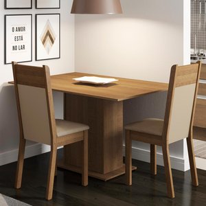 Conjunto Sala de Jantar Madesa Gabi Mesa Tampo de Madeira 2 Cadeiras - Rustic/crema/sintético Bege