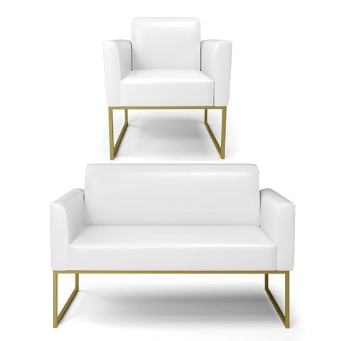 Sofá Namoradeira com Poltrona Base Industrial Dourado Marisa Corano  