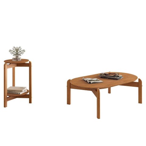 Conjunto de Mesas Lizz Lateral Redonda e Oblonga Cedro - Casa D