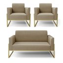 Ver imagem 5 de Sofá Namoradeira com 2 Poltronas Base Industrial Alta Dourado Marisa Suede Marrom Rato D03d\'rossi
