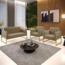 Ver imagem 3 de Sofá Namoradeira com 2 Poltronas Base Industrial Alta Dourado Marisa Suede Marrom Rato D03d\'rossi