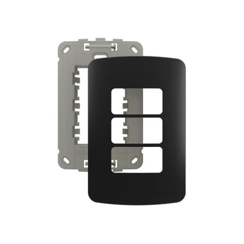 Placa com Suporte Margirius B3 Colors 4x2 para 3 Módulos Horizontais Preto Ebony