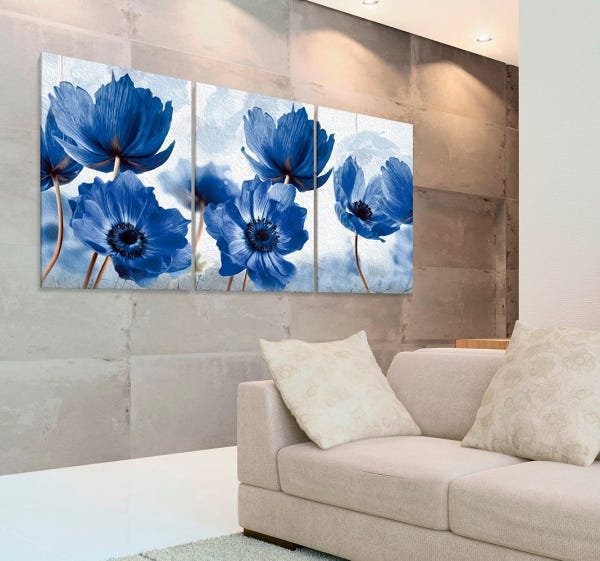 Quadro Decorativo 122x60 Sala Quarto Abstrato Flor Azul - 4