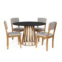 Ver imagem 1 de Mesa de Jantar Redonda Gabi Pret/jade com 4 Cadeiras Estofadas Ella Cinza Claro