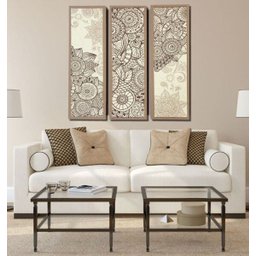 Quadros Decorativos Mandala Bege 3 Peças para Sala - 1