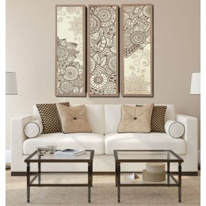 Quadros Decorativos Mandala Bege 3 Peças para Sala