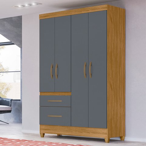 Guarda Roupa Madri 110cm 4 Portas Freijó Cinza Moval