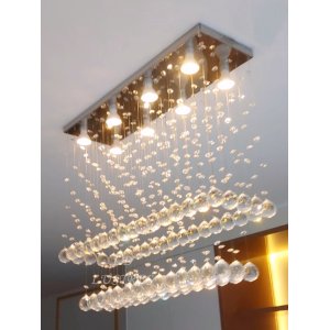 Lustre Plafon de Cristal Acrilico 30mm, Base Inox para Sala com 70cm de Altura