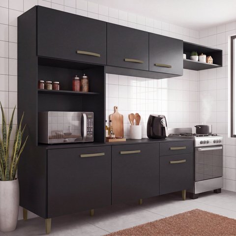 Cozinha Emilly 6 Portas 4 Gavetas c/Nichos Yescasa Preto