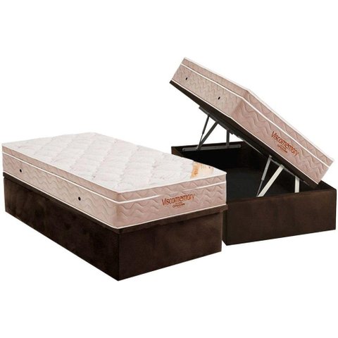 Cama Box Baú Solteiro: Colchão Espuma Ortobom D33 Viscoelástico Apollo Viscomemory + Base CRC