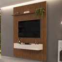 Ver imagem 2 de Painel para Tv 65 Pol Ripado com Bancada Suspensa 183x240cm Pratisk D04 Freijó/off White - Mpozenato