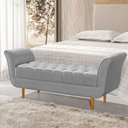 Ver imagem 1 de Recamier Pés Palito em Madeira Marajó 1,50m Capitonê Linho Cinza