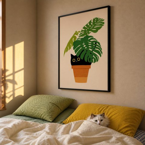 Quadro Canvas Gato Costela de Adão 40x30cm Mold Preta
