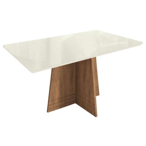 Mesa P/ Cozinha Lótus C/ Tampo Madeirado C/ Vidro 160x90cm Freijó/off White - Kappesberg