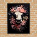 Ver imagem 1 de Quadro Decorativo Vaca Coroa Flores - 70x50cm:moldura Preta