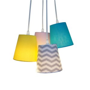 Lustre Pendente Cacho Bebê Rosa, Cinza, Azul e Amarelo