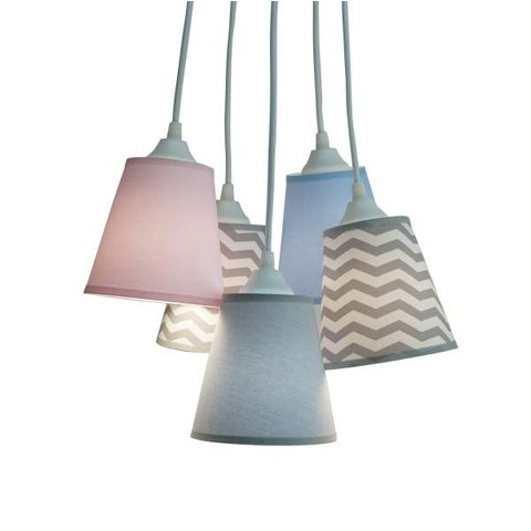 Lustre Pendente Bebê Tecidos Cinza, Rosa e Azul