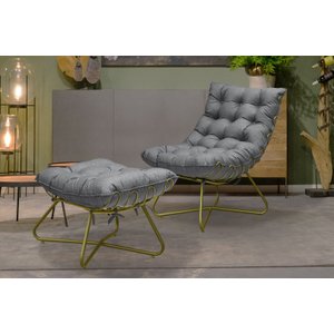 Poltrona Costela com Puff EVA Base Metal Dourado-Linho Grafite