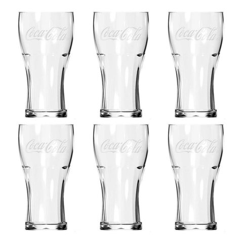 Jogo 6 Copos em Vidro 470ml linha Contour Coca Cola Cristal
