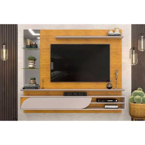 Rack Bancada C/ Painel P/ Tv até 60 Polegadas Ravi Prateleiras e Nicho 180x152cm Cedro/bali - Dj M
