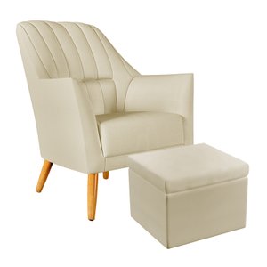 Poltrona Orion Bordada com Puff Quasar Suede Bege Aradecor