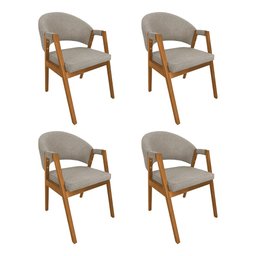 Kit 4 Cadeiras de Jantar Madeira Maciça Cerejeira Premium Helen Linho Bege - 1