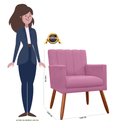 Ver imagem 4 de Poltrona Decorativa Cecília Suede Rosa Pés Madeira Mz Decor